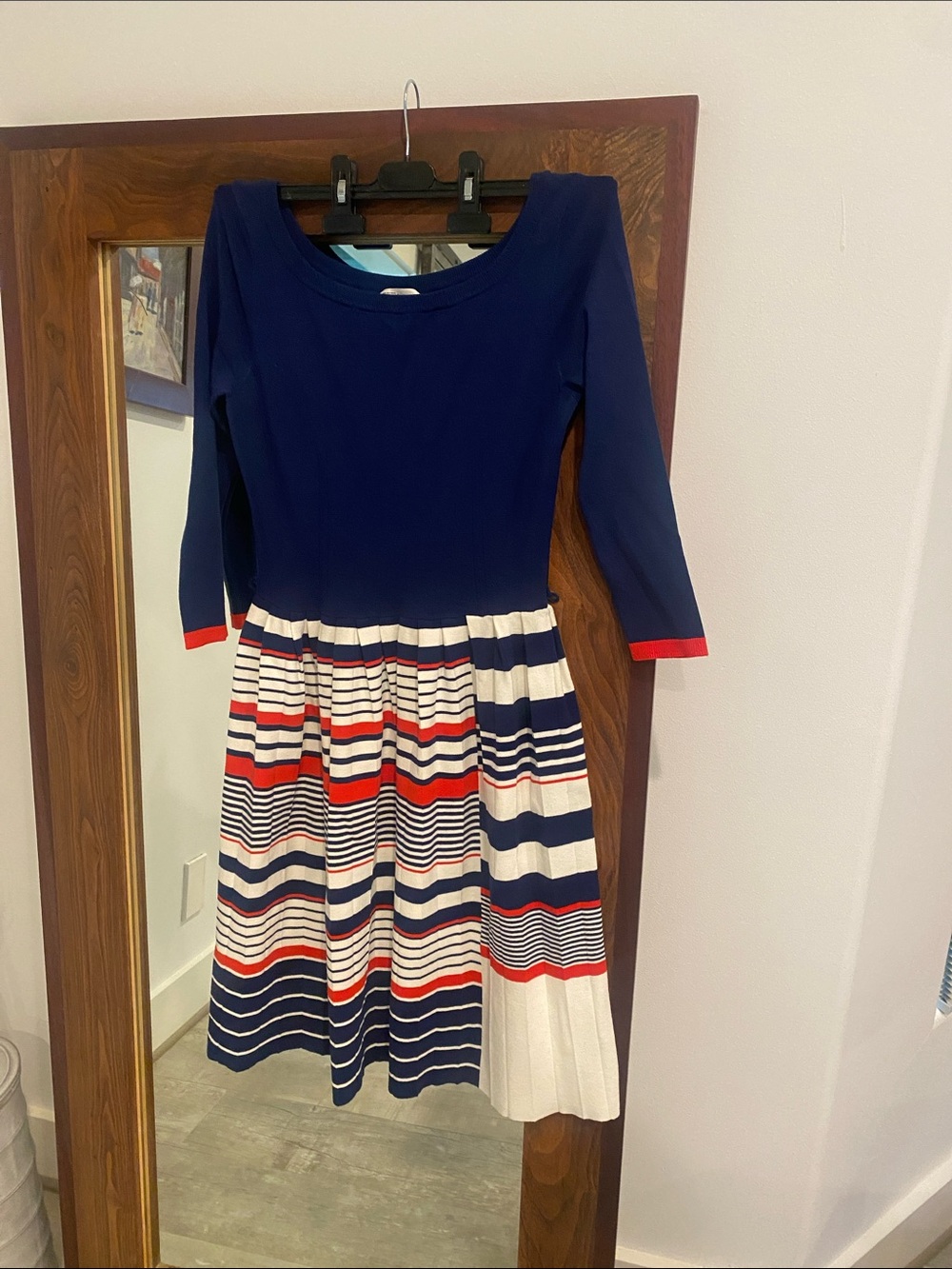 Milly Navy, Red & White Striped Pleated Kids Dress
